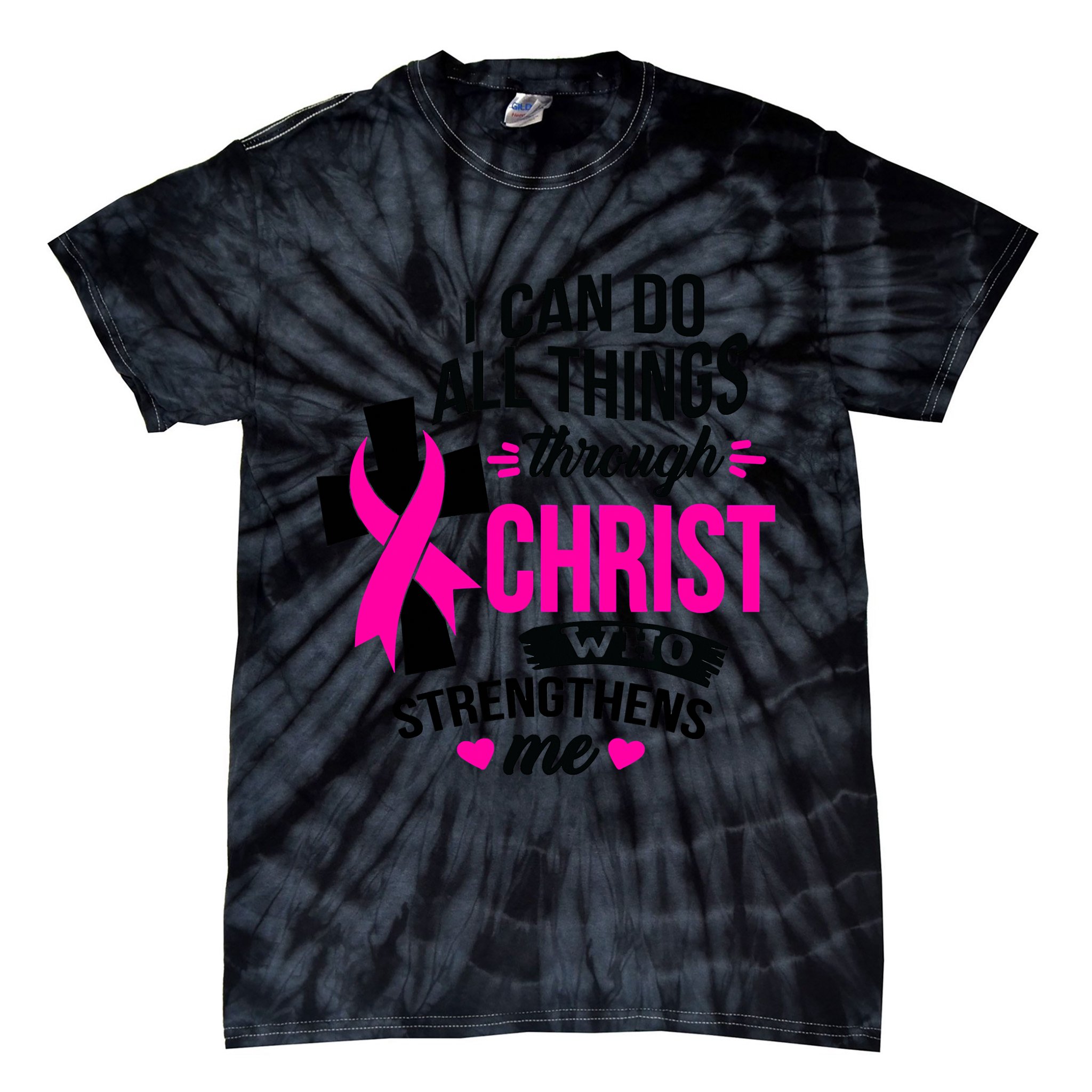 Breast Cancer I Can Do All Things Through Christ Awareness Tie-Dye T-Shirt