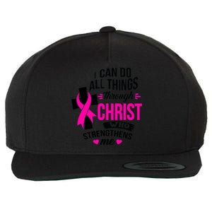 Breast Cancer I Can Do All Things Through Christ Awareness Wool Snapback Cap