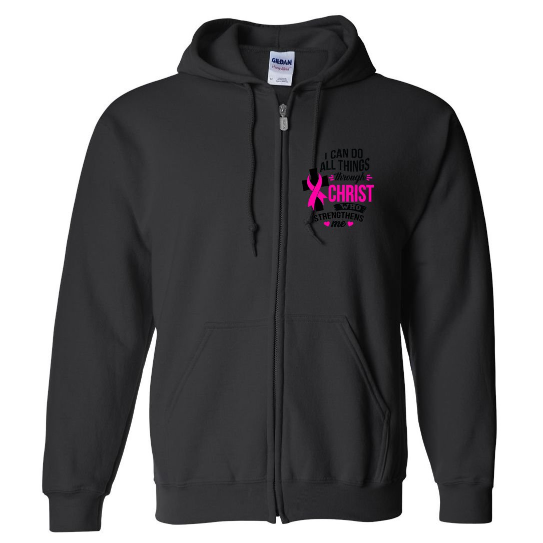 Breast Cancer I Can Do All Things Through Christ Awareness Full Zip Hoodie