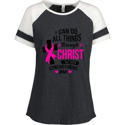 Breast Cancer I Can Do All Things Through Christ Awareness Enza Ladies Jersey Colorblock Tee