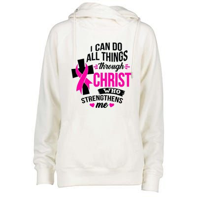 Breast Cancer I Can Do All Things Through Christ Awareness Womens Funnel Neck Pullover Hood