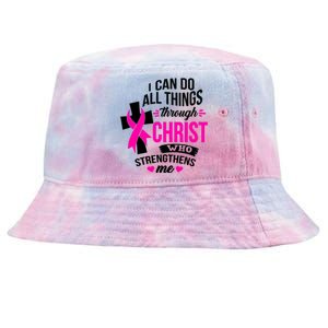 Breast Cancer I Can Do All Things Through Christ Awareness Tie-Dyed Bucket Hat