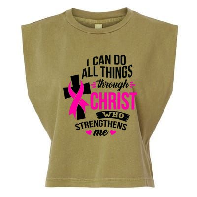 Breast Cancer I Can Do All Things Through Christ Awareness Garment-Dyed Women's Muscle Tee