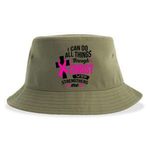 Breast Cancer I Can Do All Things Through Christ Awareness Sustainable Bucket Hat