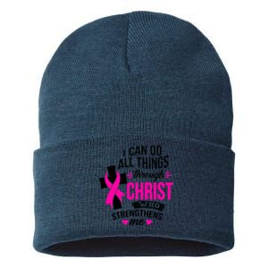 Breast Cancer I Can Do All Things Through Christ Awareness Sustainable Knit Beanie