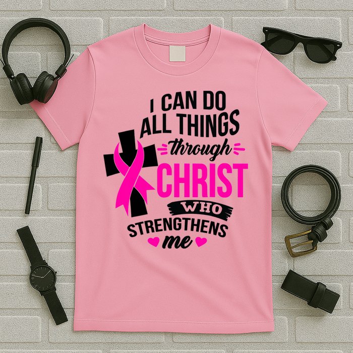 Breast Cancer I Can Do All Things Through Christ Awareness T-Shirt