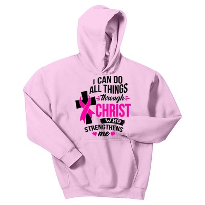 Breast Cancer I Can Do All Things Through Christ Awareness Kids Hoodie