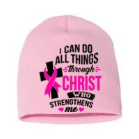 Breast Cancer I Can Do All Things Through Christ Awareness Short Acrylic Beanie