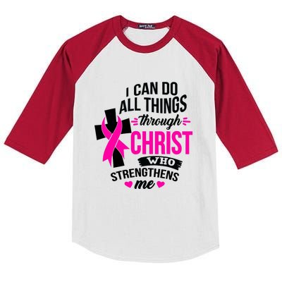 Breast Cancer I Can Do All Things Through Christ Awareness Kids Colorblock Raglan Jersey