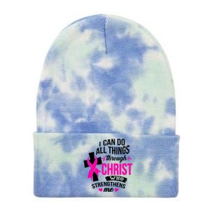 Breast Cancer I Can Do All Things Through Christ Awareness Tie Dye 12in Knit Beanie