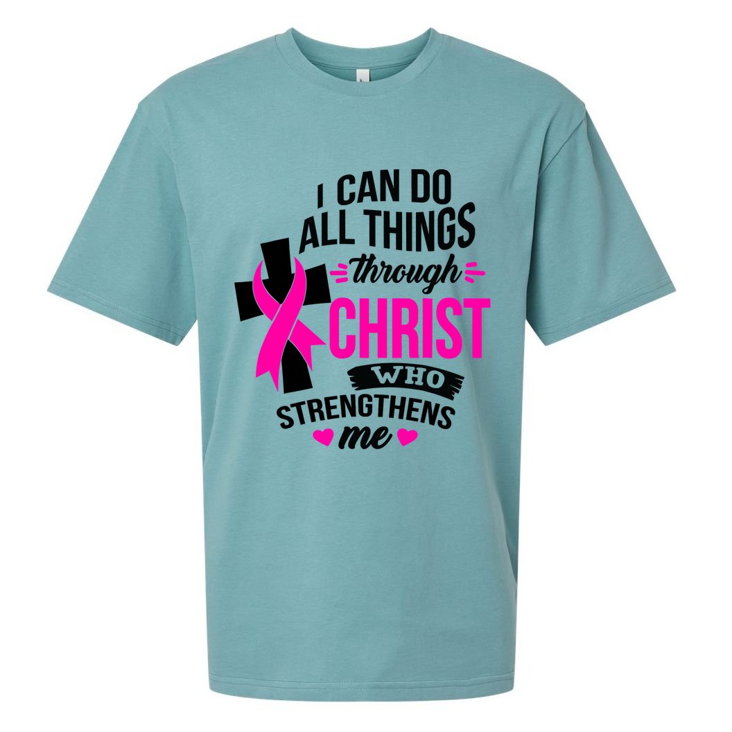 Breast Cancer I Can Do All Things Through Christ Awareness Sueded Cloud Jersey T-Shirt