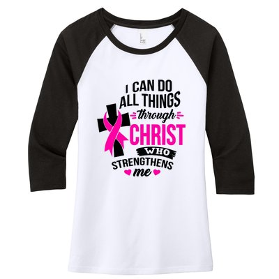 Breast Cancer I Can Do All Things Through Christ Awareness Women's Tri-Blend 3/4-Sleeve Raglan Shirt