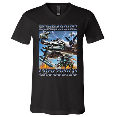 Bombardiro Crocodilo - Italian Brainrot Meme V-Neck T-Shirt