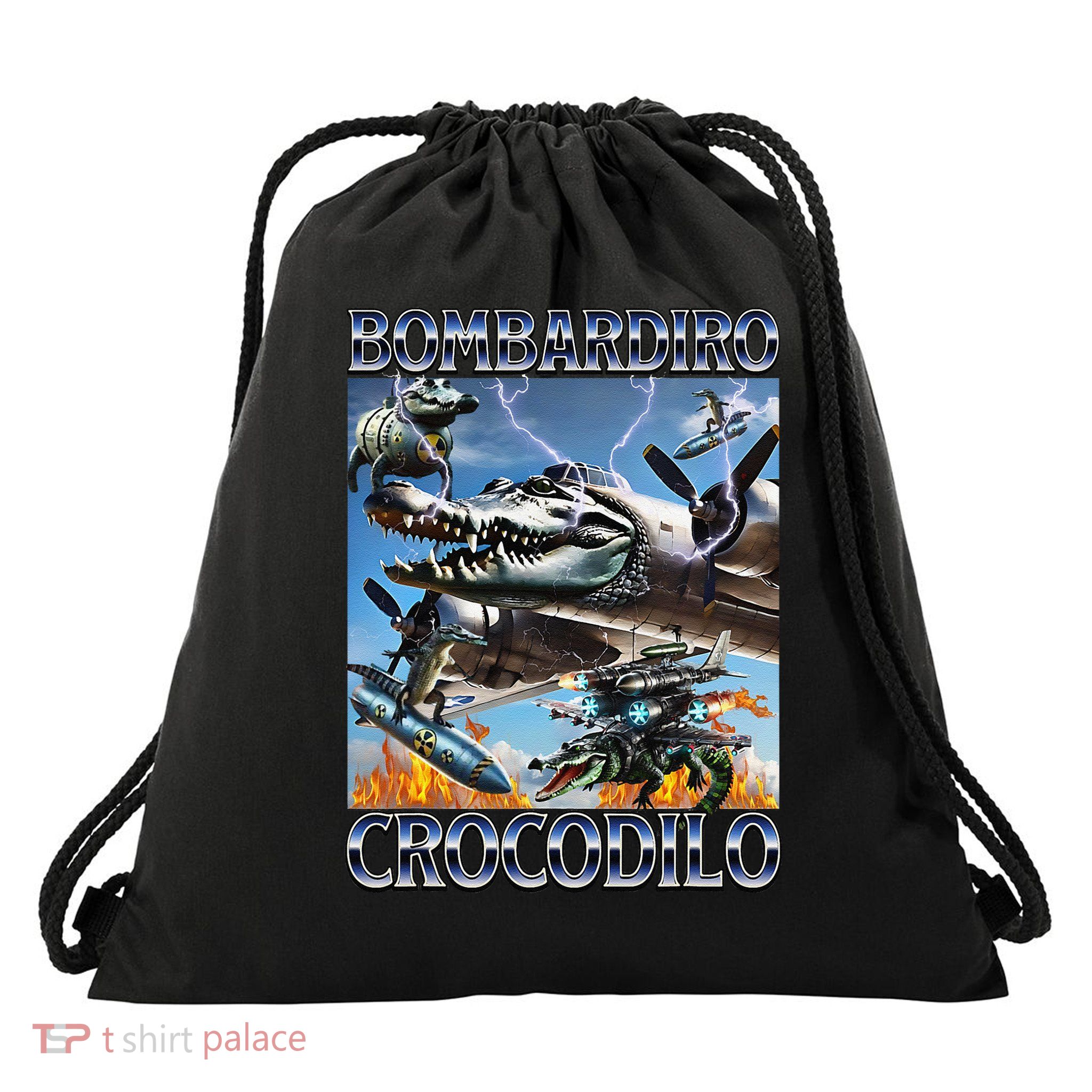 Bombardiro Crocodilo - Italian Brainrot Meme Drawstring Bag