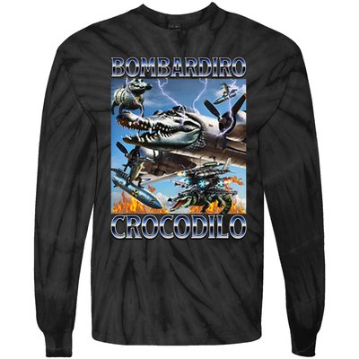 Bombardiro Crocodilo - Italian Brainrot Meme Tie-Dye Long Sleeve Shirt