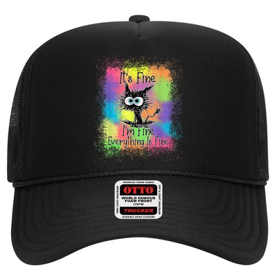 Black Cat It's Fine I'm Fine Everything Is Fine Tie Dye Trucker Hat