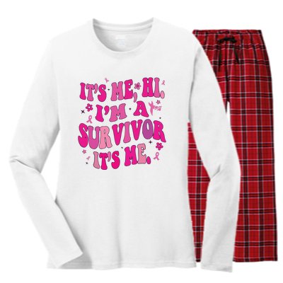 Breast Cancer Its Me Hi Im Survivor Cancer Women's Long Sleeve Flannel Pajama Set 