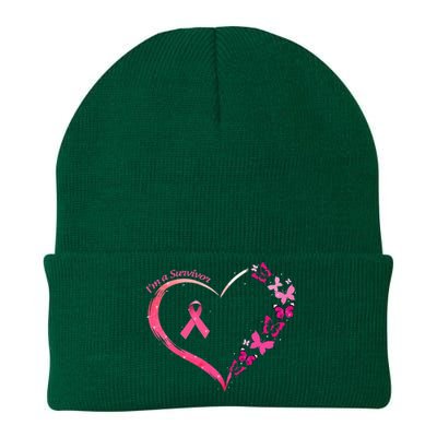 Breast Cancer I'm A Survivor Pink Butterfly Heart Awareness Knit Cap Winter Beanie