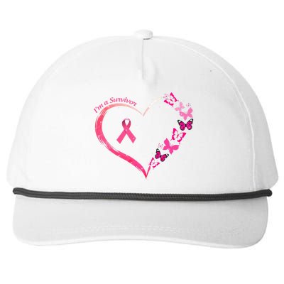 Breast Cancer I'm A Survivor Pink Butterfly Heart Awareness Snapback Five-Panel Rope Hat