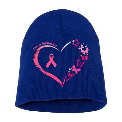 Breast Cancer I'm A Survivor Pink Butterfly Heart Awareness Short Acrylic Beanie