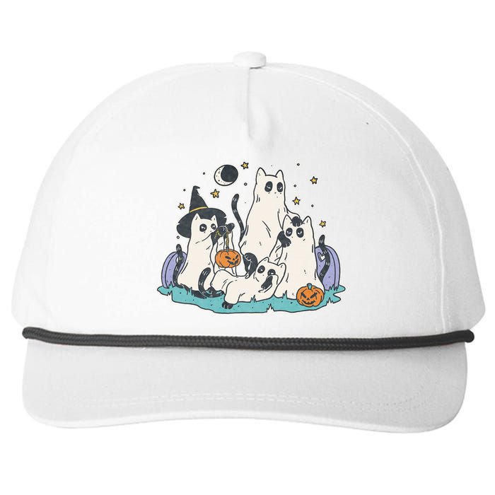 Black Cats In Ghost Costume Cute Halloween Snapback Five-Panel Rope Hat