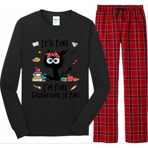 Black Cat Its Fine Im Fine Everything Is Fine Teacher Xmas Great Gift Long Sleeve Pajama Set