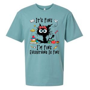 Black Cat Its Fine Im Fine Everything Is Fine Teacher Xmas Great Gift Sueded Cloud Jersey T-Shirt