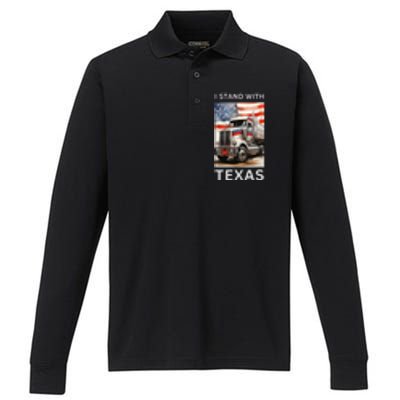 Border Crisis I Stand With Texas Performance Long Sleeve Polo