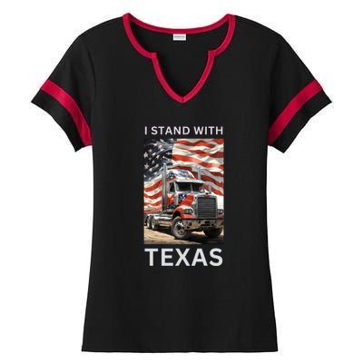 Border Crisis I Stand With Texas Ladies Halftime Notch Neck Tee