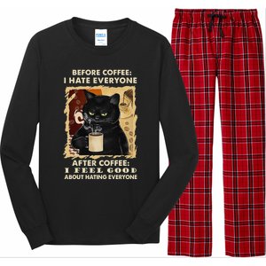 Before Coffee I Hate Everyone After Coffee Black Cat Drink Long Sleeve Pajama Set