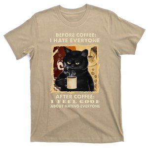 Before Coffee I Hate Everyone After Coffee Black Cat Drink T-Shirt