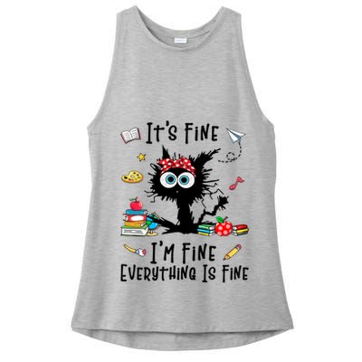 Black Cat It's Fine I'm Fine Everything Is Fine Teacher Life Gift Ladies PosiCharge Tri-Blend Wicking Tank