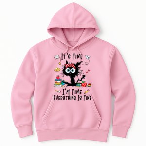 Black Cat It's Fine I'm Fine Everything Is Fine Teacher Life Gift Hoodie