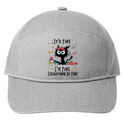 Black Cat It's Fine I'm Fine Everything Is Fine Teacher Life Gift 7-Panel Snapback Hat