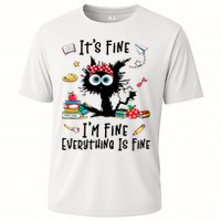 Black Cat It's Fine I'm Fine Everything Is Fine Teacher Life Gift Cooling Performance Crew T-Shirt