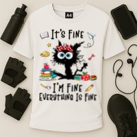 Black Cat It's Fine I'm Fine Everything Is Fine Teacher Life Gift Cooling Performance Crew T-Shirt