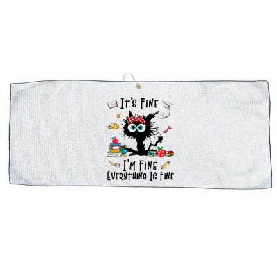 Black Cat It's Fine I'm Fine Everything Is Fine Teacher Life Gift Large Microfiber Waffle Golf Towel