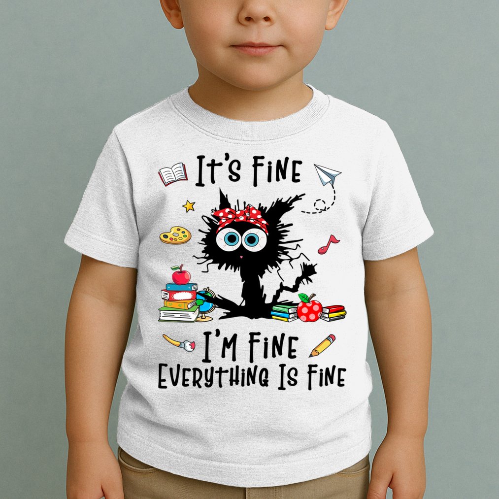Black Cat It's Fine I'm Fine Everything Is Fine Teacher Life Gift Toddler T-Shirt