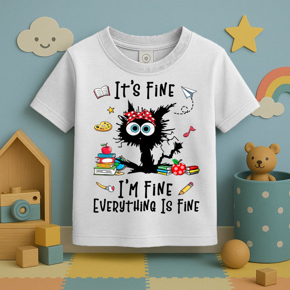 Black Cat It's Fine I'm Fine Everything Is Fine Teacher Life Gift Toddler T-Shirt