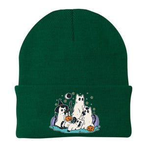 Black Cats In Ghost Costume Cute Halloween Knit Cap Winter Beanie