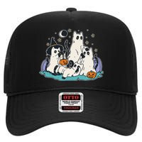 Black Cats In Ghost Costume Cute Halloween High Crown Mesh Back Trucker Hat