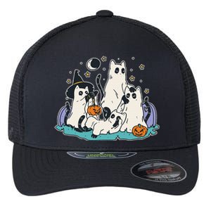 Black Cats In Ghost Costume Cute Halloween Flexfit Unipanel Trucker Cap