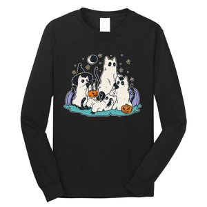 Black Cats In Ghost Costume Cute Halloween Long Sleeve Shirt