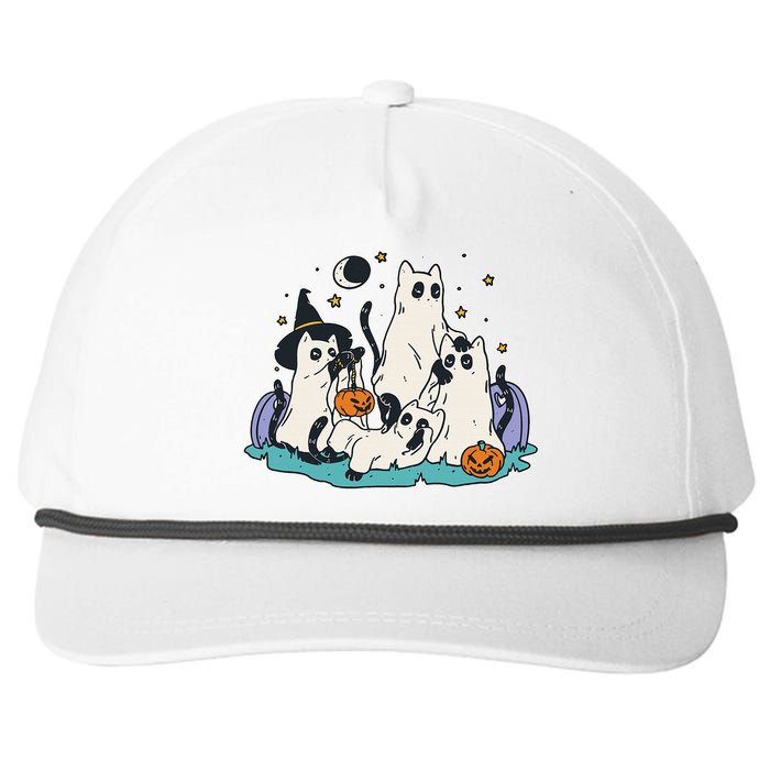 Black Cats In Ghost Costume Cute Halloween Snapback Five-Panel Rope Hat