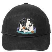 Black Cats In Ghost Costume Cute Halloween 7-Panel Snapback Hat