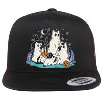 Black Cats In Ghost Costume Cute Halloween Flat Bill Trucker Hat