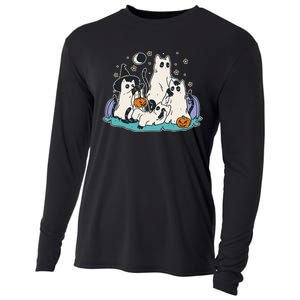 Black Cats In Ghost Costume Cute Halloween Cooling Performance Long Sleeve Crew