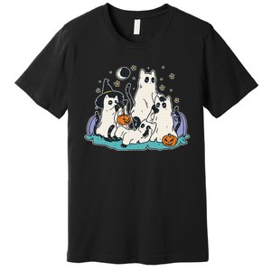 Black Cats In Ghost Costume Cute Halloween Premium T-Shirt