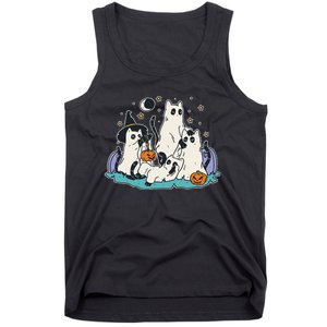 Black Cats In Ghost Costume Cute Halloween Tank Top