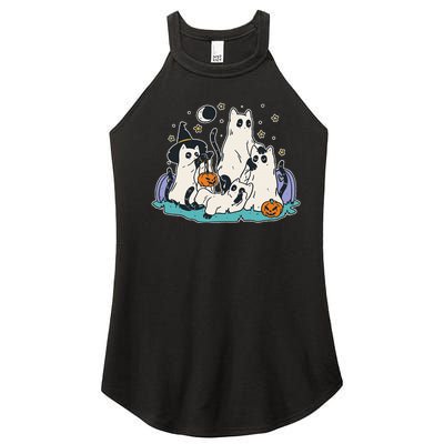 Black Cats In Ghost Costume Cute Halloween Women’s Perfect Tri Rocker Tank